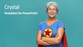  Presentation with superhero - Slide set with superhero costume posing on turquoise background and a teal colored foreground