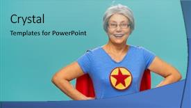  Presentation with joyful - Cool new slides with superhero costume posing on turquoise backdrop and a seafoam green colored foreground