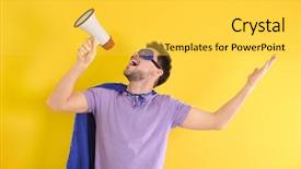  Presentation with superhero - Presentation enhanced with superhero costume with megaphone background and a yellow colored foreground