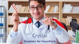  Presentation with superhero - PPT theme having superhero-doctor-working background and a sky blue colored foreground