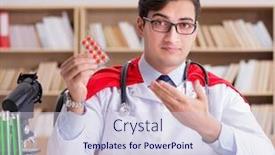  Presentation with doctor in hospital health insurance related icons healthcare person saving medical - Audience pleasing presentation theme consisting of superhero-doctor-working backdrop and a lemonade colored foreground