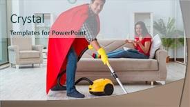  Presentation with wife - Amazing PPT layouts having superhero-husband-helping-his-wife backdrop and a  colored foreground