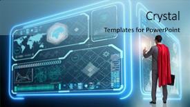  Presentation with data management - Beautiful presentation featuring superhero in data management concept backdrop and a light blue colored foreground