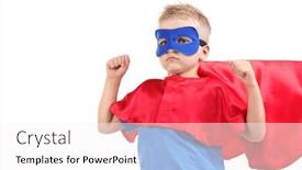  Presentation with superhero - Colorful PPT theme enhanced with superhero kid isolated on white backdrop and a white colored foreground