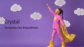  Presentation with ultra - PPT theme consisting of superhero kid on the background background and a light blue colored foreground