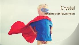  Presentation with toothpaste little kid boy brushing - Presentation featuring superhero kid young happy boy background and a cream colored foreground