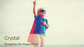  Presentation with superhero - Presentation theme having superhero kid young happy boy playing background and a cream colored foreground