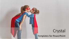  Presentation with kids playing - PPT theme consisting of superhero kids on the background background and a light gray colored foreground