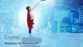  Presentation with superhero - Audience pleasing PPT layouts consisting of superhero little girl in education concept backdrop and a light blue colored foreground