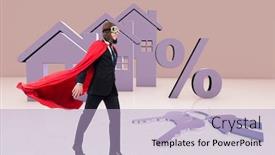 Presentation with mortgage - PPT theme enhanced with superhero man in mortgage concept background and a light blue colored foreground