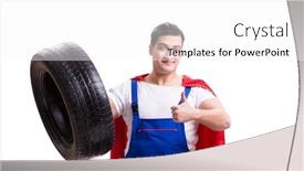  Presentation with tyre - Audience pleasing presentation theme consisting of superhero man with tyre isolated white background backdrop and a white colored foreground