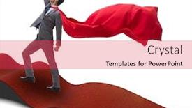  Presentation with red carpet - Cool new slide deck with superhero on the red carpet in success concept backdrop and a red colored foreground