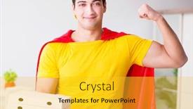  Presentation with pizza delivery - PPT theme with superhero-pizza-delivery-guy background and a yellow colored foreground