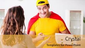  Presentation with pizza delivery - Colorful PPT theme enhanced with superhero pizza delivery guy backdrop and a yellow colored foreground