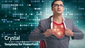  Presentation with superhero - Beautiful slide deck featuring superhero preparing himself for great things backdrop and a ocean colored foreground