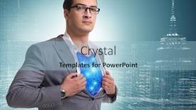  Presentation with save - Presentation consisting of superhero-preparing-to-save background and a light blue colored foreground