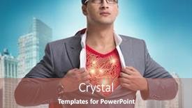  Presentation with save - Beautiful presentation design featuring superhero-preparing-to-save backdrop and a coral colored foreground