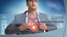  Presentation with save - Audience pleasing slide set consisting of superhero-preparing-to-save backdrop and a light blue colored foreground