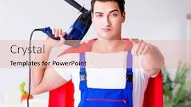  Presentation with repair - Amazing PPT layouts having superhero-repairman-with-tools backdrop and a lemonade colored foreground