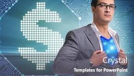  Presentation with saving - Theme enhanced with superhero-saving-american-dollar-currency background and a gray colored foreground