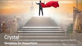  Presentation with career - Audience pleasing presentation consisting of superhero successful in career ladder backdrop and a gray colored foreground