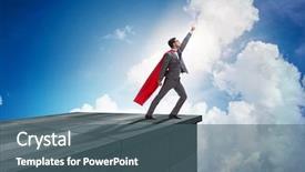  Presentation with career - Cool new theme with superhero successful in career ladder backdrop and a ocean colored foreground