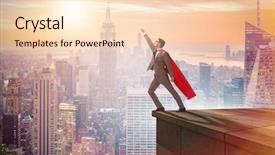  Presentation with career - Beautiful PPT theme featuring superhero successful in career ladder backdrop and a lemonade colored foreground