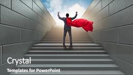  Presentation with career - Colorful PPT theme enhanced with superhero successful in career ladder backdrop and a  colored foreground