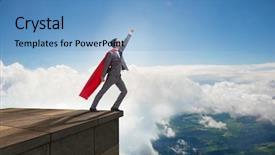  Presentation with businessman climbing the career ladder - Slide deck with superhero successful in career ladder background and a light blue colored foreground