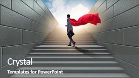  Presentation with businessman climbing the career ladder - Amazing slide deck having superhero successful in career ladder backdrop and a gray colored foreground