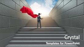  Presentation with career - Amazing PPT theme having superhero successful in career ladder backdrop and a gray colored foreground