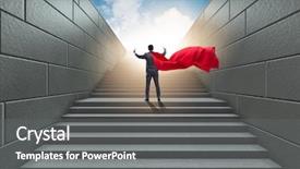  Presentation with businessman climbing the career ladder - Audience pleasing slide set consisting of superhero successful in career ladder backdrop and a gray colored foreground