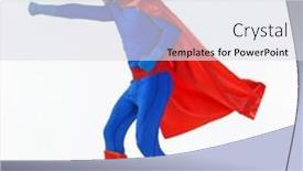  Presentation with superhero - PPT layouts consisting of superhero-wearing-blue-costume-punching background and a  colored foreground