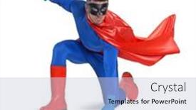  Presentation with meeting red white blue - PPT theme featuring superhero-wearing-blue-costume background and a  colored foreground