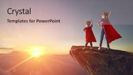  Presentation with girl power - Slides with superherores - two little children are playing background and a light gray colored foreground