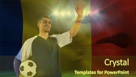  Presentation with weaving - Colorful slide set enhanced with superimposed - digital composite of soccer player backdrop and a tawny brown colored foreground