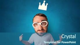 Presentation with crown - Presentation theme consisting of funny person with big head background and a ocean colored foreground