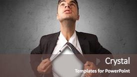  Presentation with superman - PPT theme enhanced with superman - businessman tearing off his shirt background and a tawny brown colored foreground