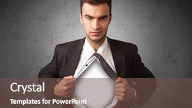  Presentation with superman - PPT theme enhanced with superman - businessman tearing off his shirt background and a tawny brown colored foreground