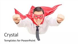  Presentation with superman - Presentation theme featuring superman - superhero with red cape flying background and a white colored foreground