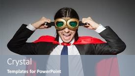  Presentation with superman - Colorful PPT theme enhanced with superman concept with man in red cover backdrop and a light blue colored foreground