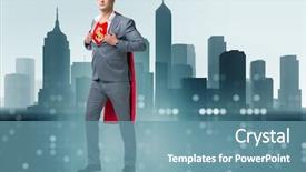  Presentation with superhero - Colorful theme enhanced with supermancharacters - businessman in superhero concept backdrop and a teal colored foreground