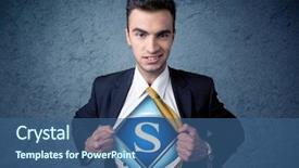  Presentation with superhero - Amazing PPT theme having supermancharacters - businessman ripping off his shirt backdrop and a ocean colored foreground
