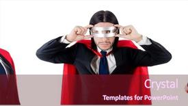  Presentation with white red employees - Slide set with supermancharacters - man in red cover isolated background and a  colored foreground