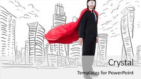  Presentation with cd cover - Cool new PPT theme with supermancharacters - man in red cover backdrop and a white colored foreground