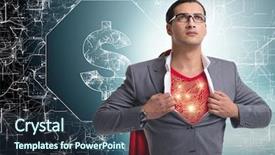  Presentation with saving - Slide deck featuring supermancharacters - superhero saving american dollar currency background and a tawny brown colored foreground