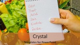  Presentation with supermarket - Slide deck with woman holding a shopping list background and a gold colored foreground