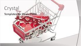  Presentation with supermarket trolley - Amazing slide set having supermarket trolley full of red hearts on white background backdrop and a white colored foreground