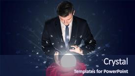  Presentation with magic ball - PPT layouts having supernatural - gorgeous businessman looking to inspiration background and a navy blue colored foreground