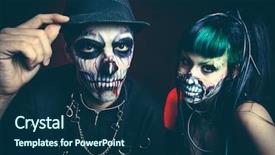  Presentation with scary halloween - Theme featuring supernatural - halloween scary cyber skeleton woman background and a navy blue colored foreground